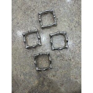 Silver Square Napkin Rings Heavy Set Of 4